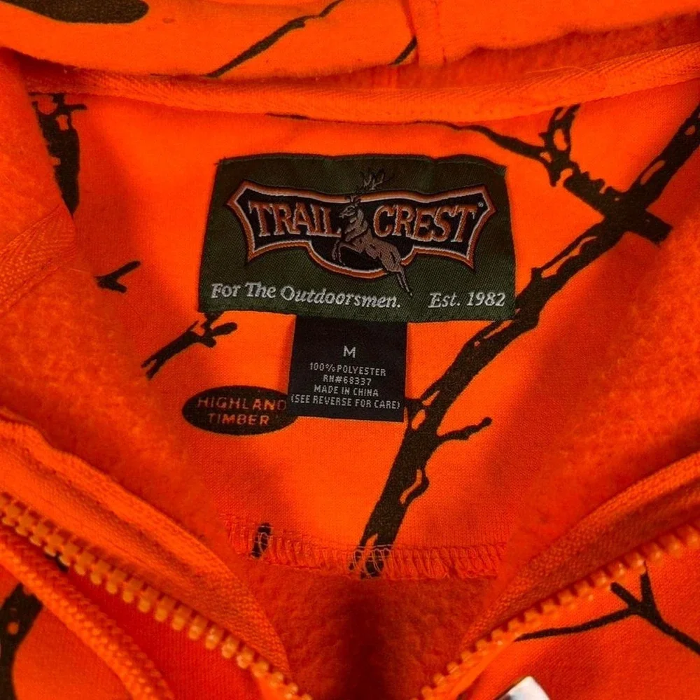 Trail Crest Blaze Orange Camo Zip Up Hoodie Highland Timber Hunting Mens Medium